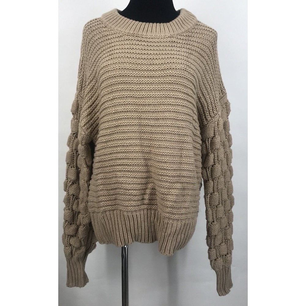 Elodie Sweater Womens Large L Chunky Ribbed Beige Long Sleeve